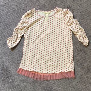 Matilda Jane Cream Polka Dot Top With Tulle Trim and Gathered Sleeve